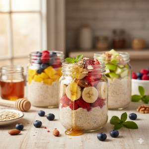 Healthy Overnight Oats with Fruits and Honey